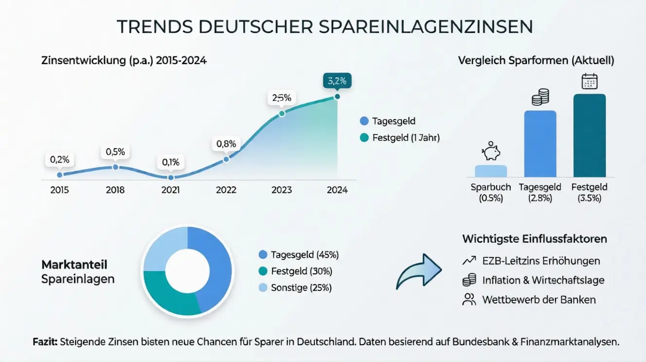 Marktentwicklung und Zinssätze für Sparguthaben in Deutschland - Infografik